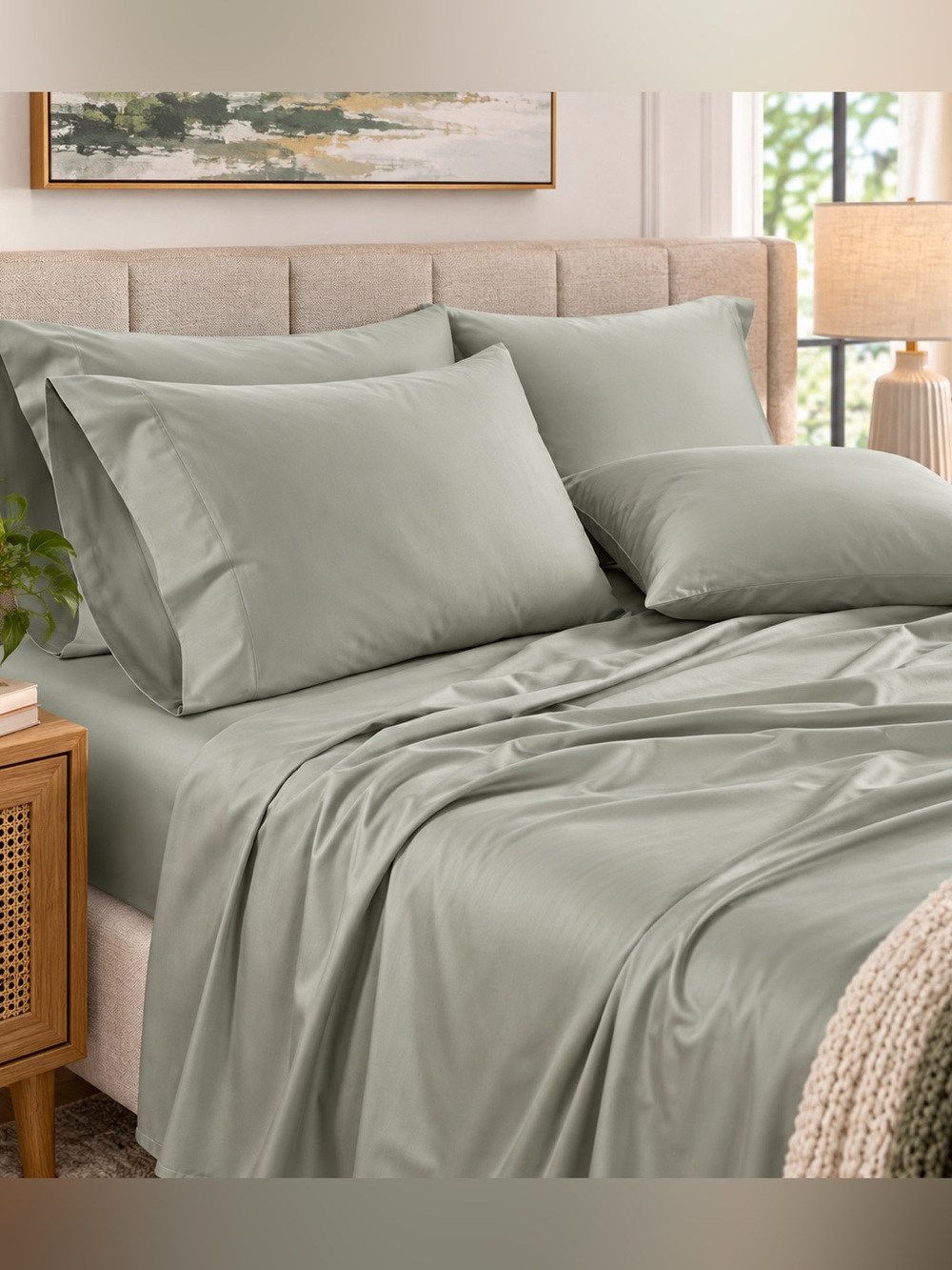 Pure Earth Organic Cotton Queen 6 Piece Sheet Set Gray 300 TC